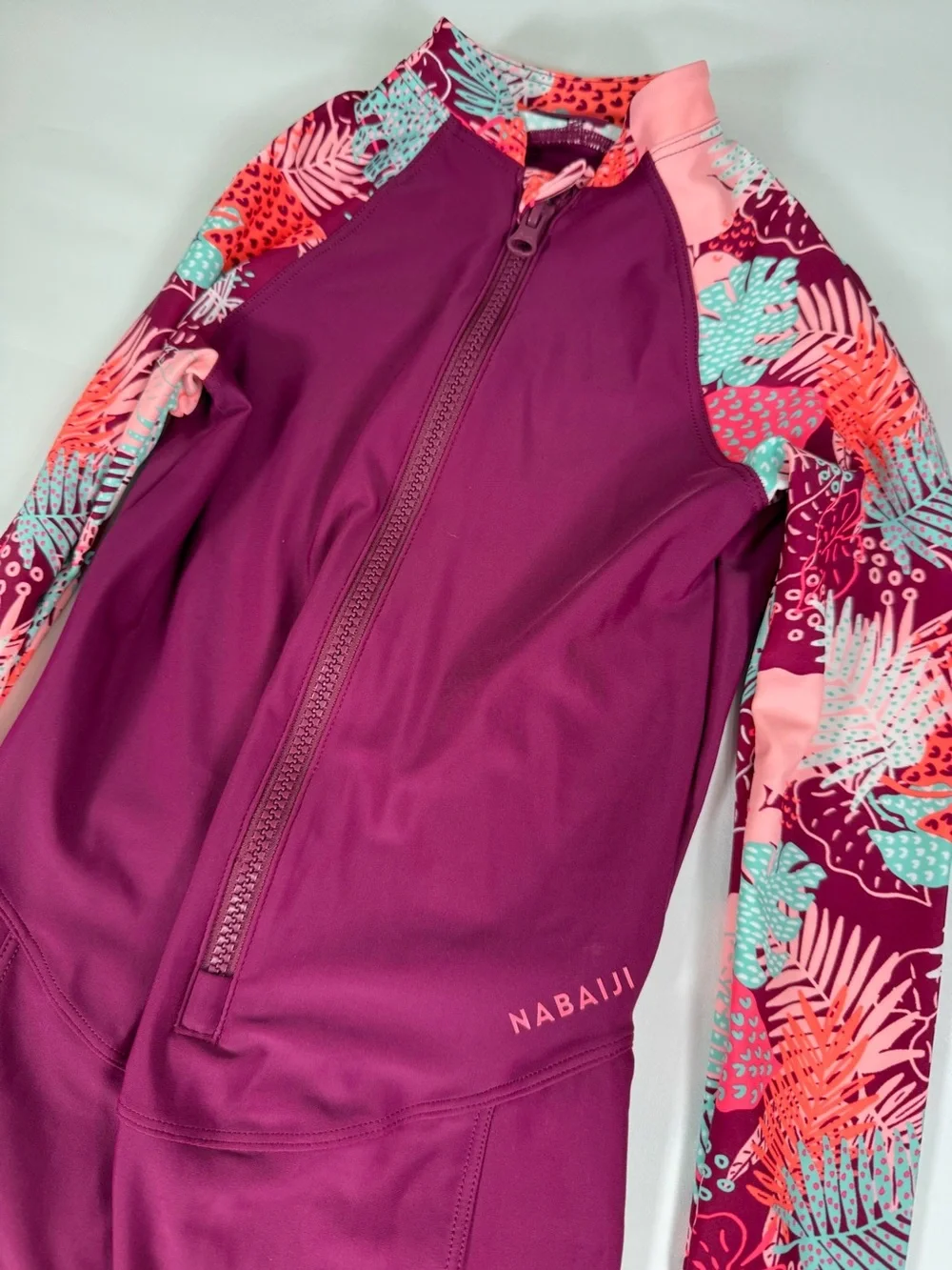 NABAIJI Girls UPF 50+ One Piece Swimsuit Long Sleeve Surf Suit Floral 10-11Y